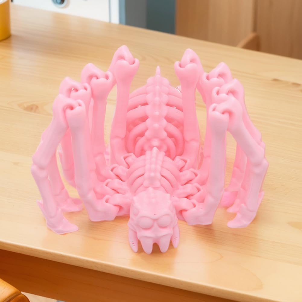Large Skeleton Spider-Shy Spider,Halloween Decorations Skeleton Spider,Skeleton Spider Skull Bone Animal Skeleton Decorate Animal Halloween Skeleton Props (Pink)