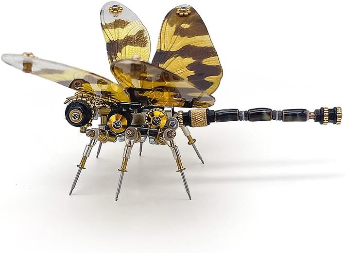 Keetopteep 3D Metal Puzzle for Adults, 200 Pieces Mechanical Dragonfly DIY Assembly Kit to Build, 3D Puzzle Handmade Craft Desk Ornament Toys (Color1)