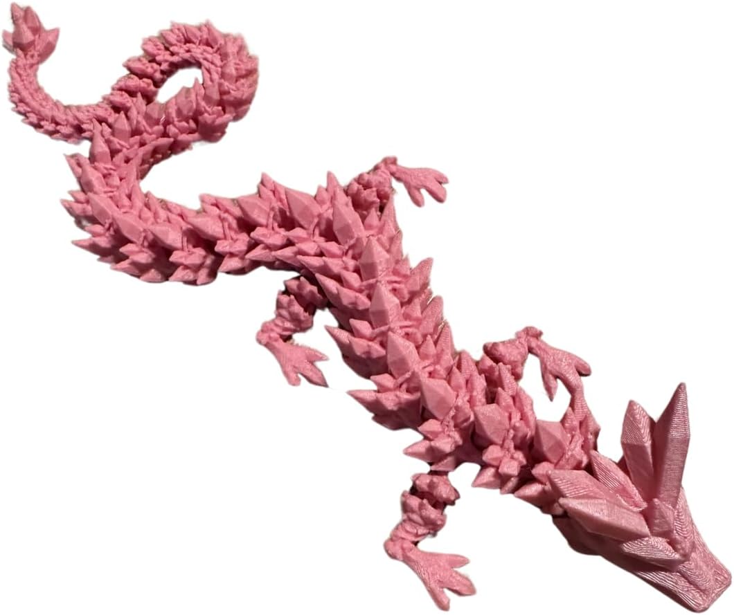 Crystal Dragon - Articulated Flexi Dragon - 3D Printed Gift (Adult, Pink)