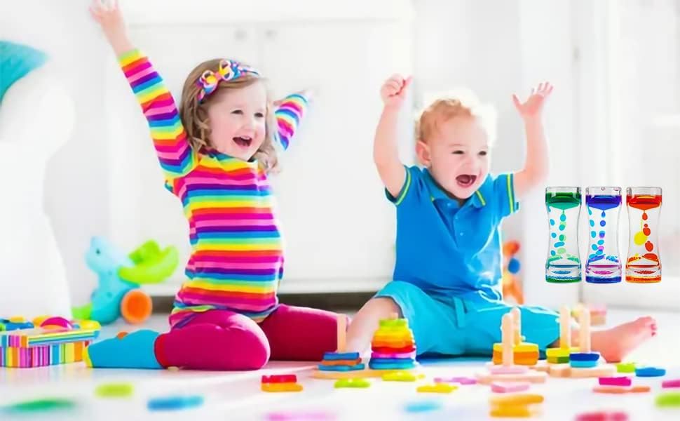 Liquid Motion Bubbler Timer Colorful Oil Hourglass Liquid Sensory Toys ADHD Anxiety Autism Activity Fidget Toy Calm Stress Relief Desk Toys Desk Decor Adults Fidget Water Timers 3 Pack