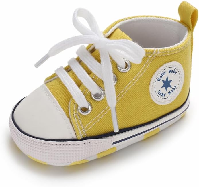Unisex Baby Girls Boys Canvas High-top Shoes, Newborn Infant Anti-Slip Soft Sole Frist Walking Breathable Sneakers