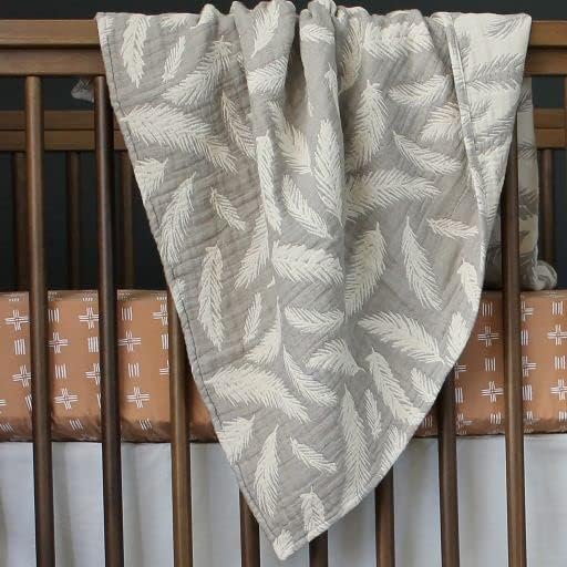 Crane Baby Blanket, Soft Cotton Jacquard Nursery and Stroller Blanket for Boys and Girls, Grey Feather, 30” x 40”