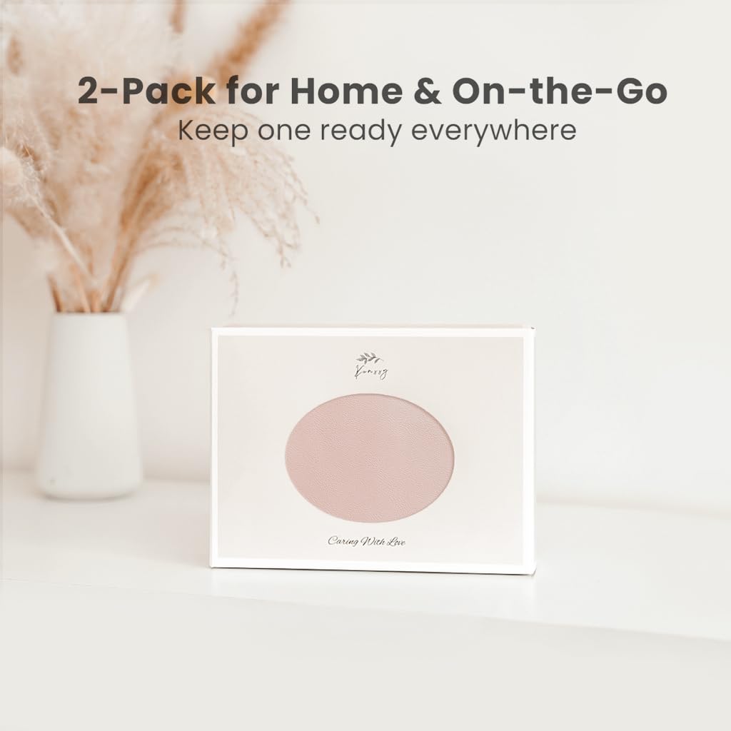 Konssy 2 Pack Faux Leather Baby Changing Mat 30"x17", Foldable and Wipeable Portable Changing Pad, Waterproof and Soft for Travel or Home Use (Blush,Beige)