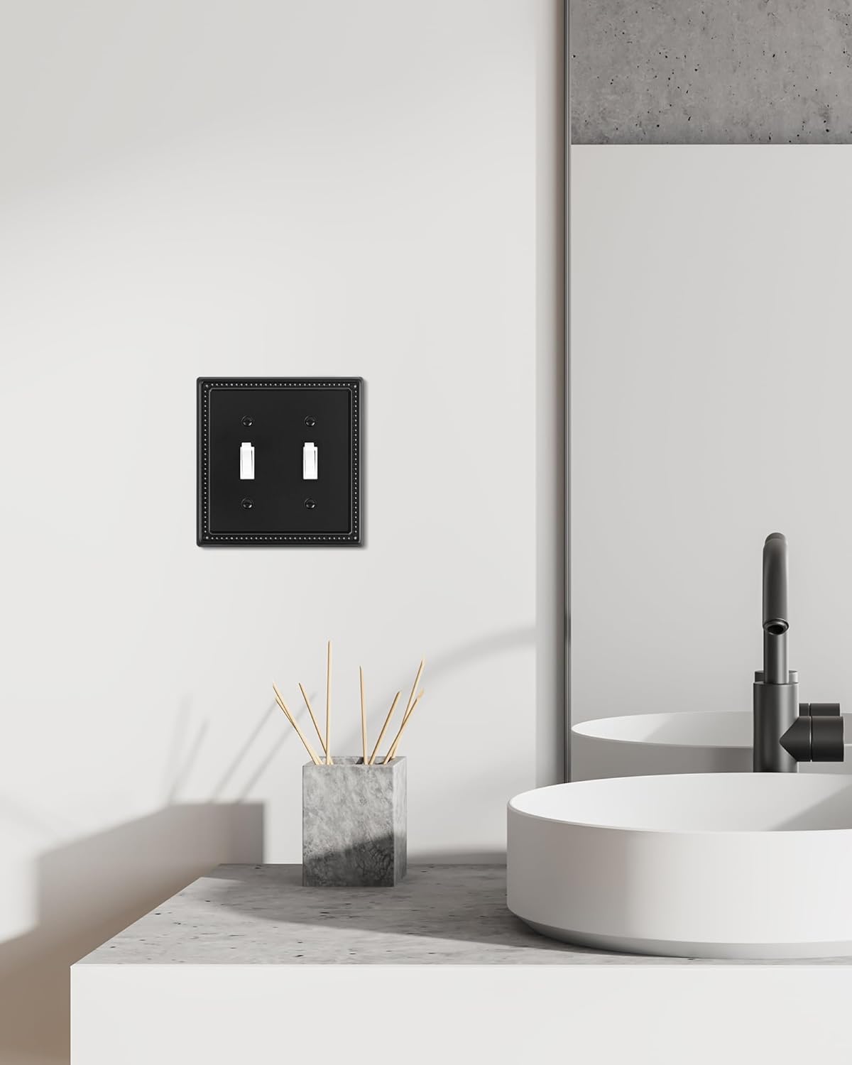 2-Pack Double Toggle Light Switch Cover Plate, Black Pearls Decorative Dual Switch Plate Covers, 2 Gang Metal Wall Plate, Corrosion Resistant