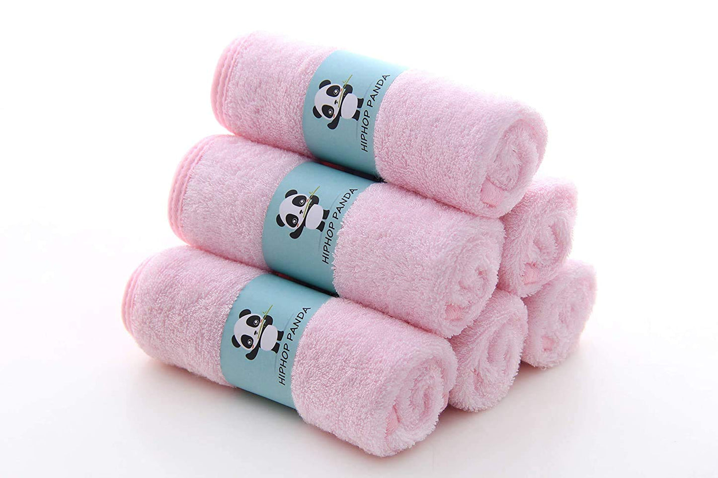HIPHOP PANDA Baby Washcloths, Rayon Made from Bamboo - 2 Layer Ultra Soft Absorbent Newborn Bath Face Towel - Reusable Baby Wipes for Delicate Skin - Pink, 30 Pack