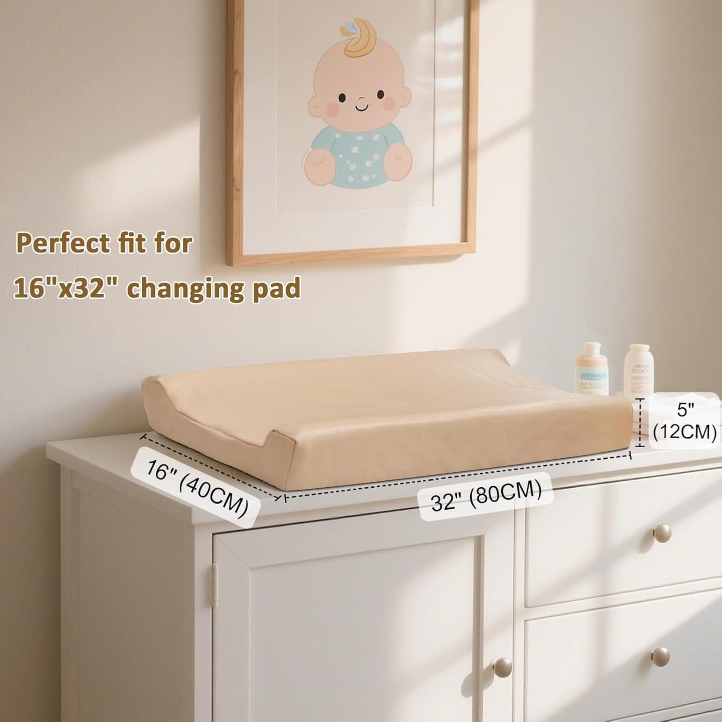 Owlowla Changing Pad Cover,Waterproof Changing Pad Covers-Soft Leather Diaper Changing Table Cover,Fits Standard Changing Pads for Baby Boy Girl(Beige)
