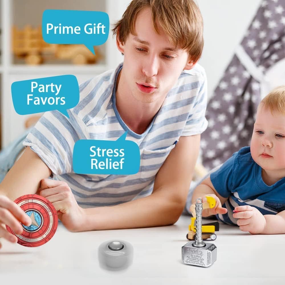 Thor's Hammer Fidget Spinner Toy, Metal 2 in 1 Mjolnir Hammer for Kids Adults, Shield Keychain Infinity Cube for Office Stress Relief, Goody Bag Filler, 2 Pack Birthday (with Case)