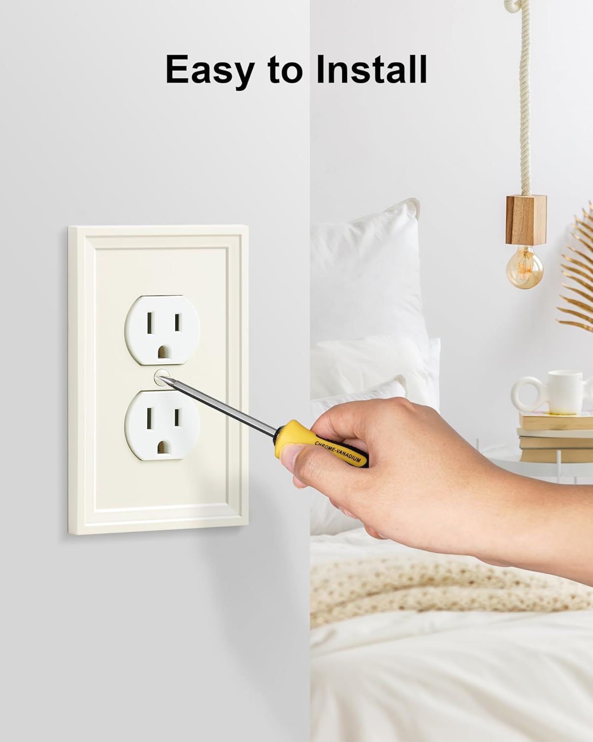 6-Pack Duplex Outlet Cover, Natural Bamboo Fiber Switch Plates and Outlet Covers, Light Almond Decorative Wall Plates for Electrical Outlets, 1 Gang Receptacle Cover, Corrosion Resistant