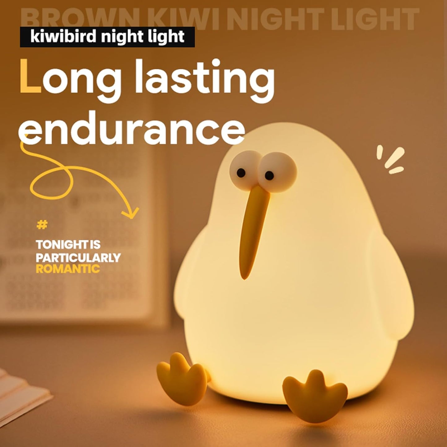 Cute Baby Night Light for Kids,Squishy Kiwibird Bedside Lamp for Night Stands,Rechargeable Dimmable Silicone Nursery Toddler Animal Nightlight,Fun Decor for Children Bedroom,Children's Day Gift