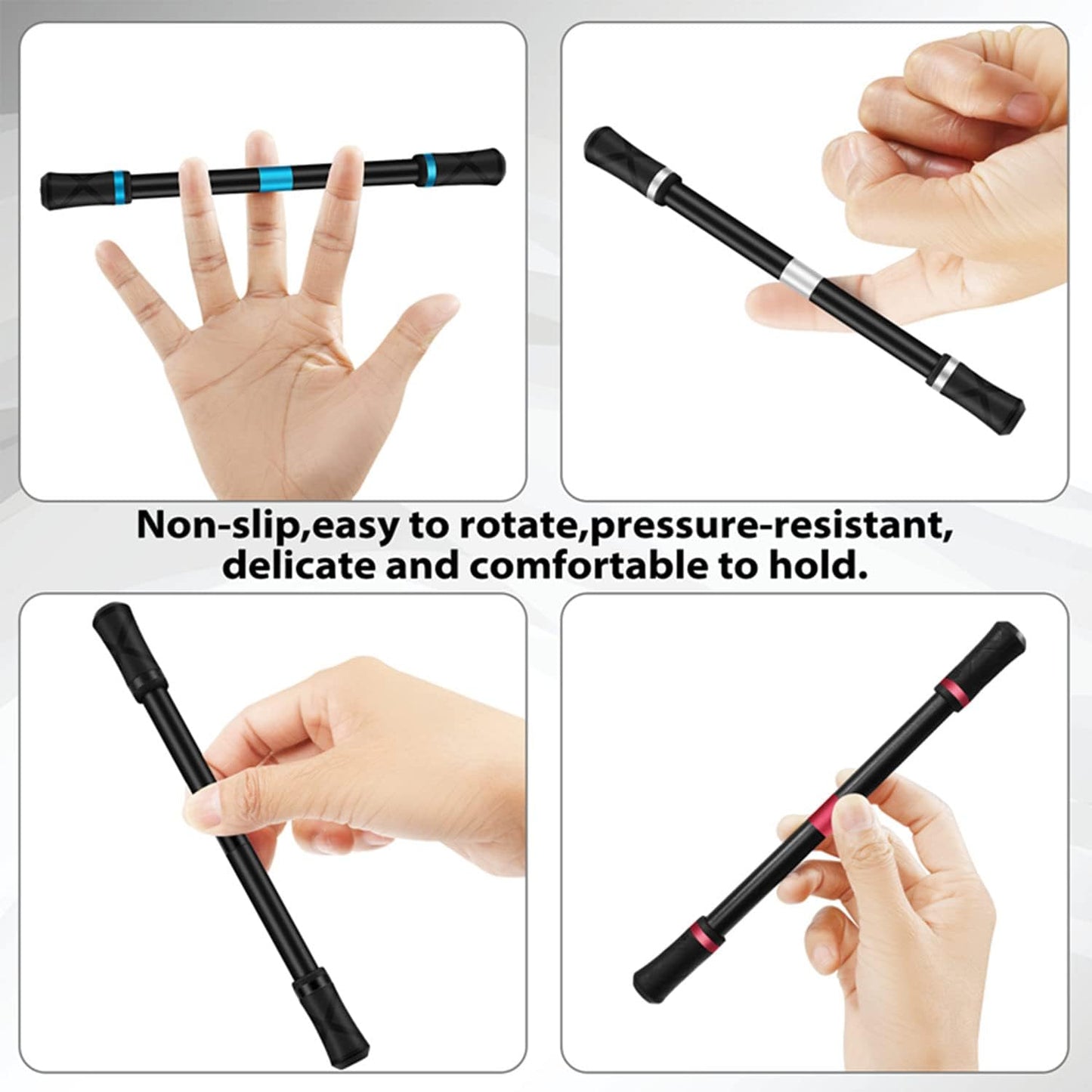 4 Pieces Pen Spinning Spinner Pen Gaming Pen Spinning Mod Gaming Spinning Pens Flying Spinning Pen Finger Rotating Pen for Kids Adults Office Supplies with Instruction Manual (Silver,Black, Red, Blue)