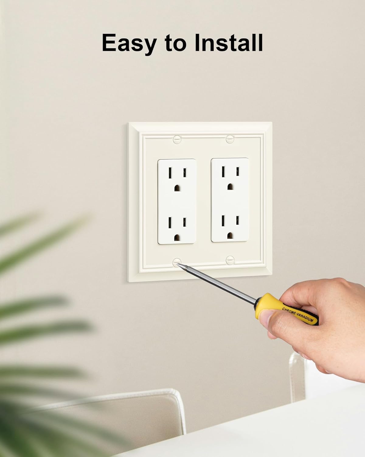 2-Pack Decorative Double Decorator Outlet Cover Plate, Light Almond Durable Natural Bamboo Fiber Wall Plates for Electrical Outlets, Receptacle, GFCI Outlet, Dimmer Switch, 2-Gang, Corrosion Resistant