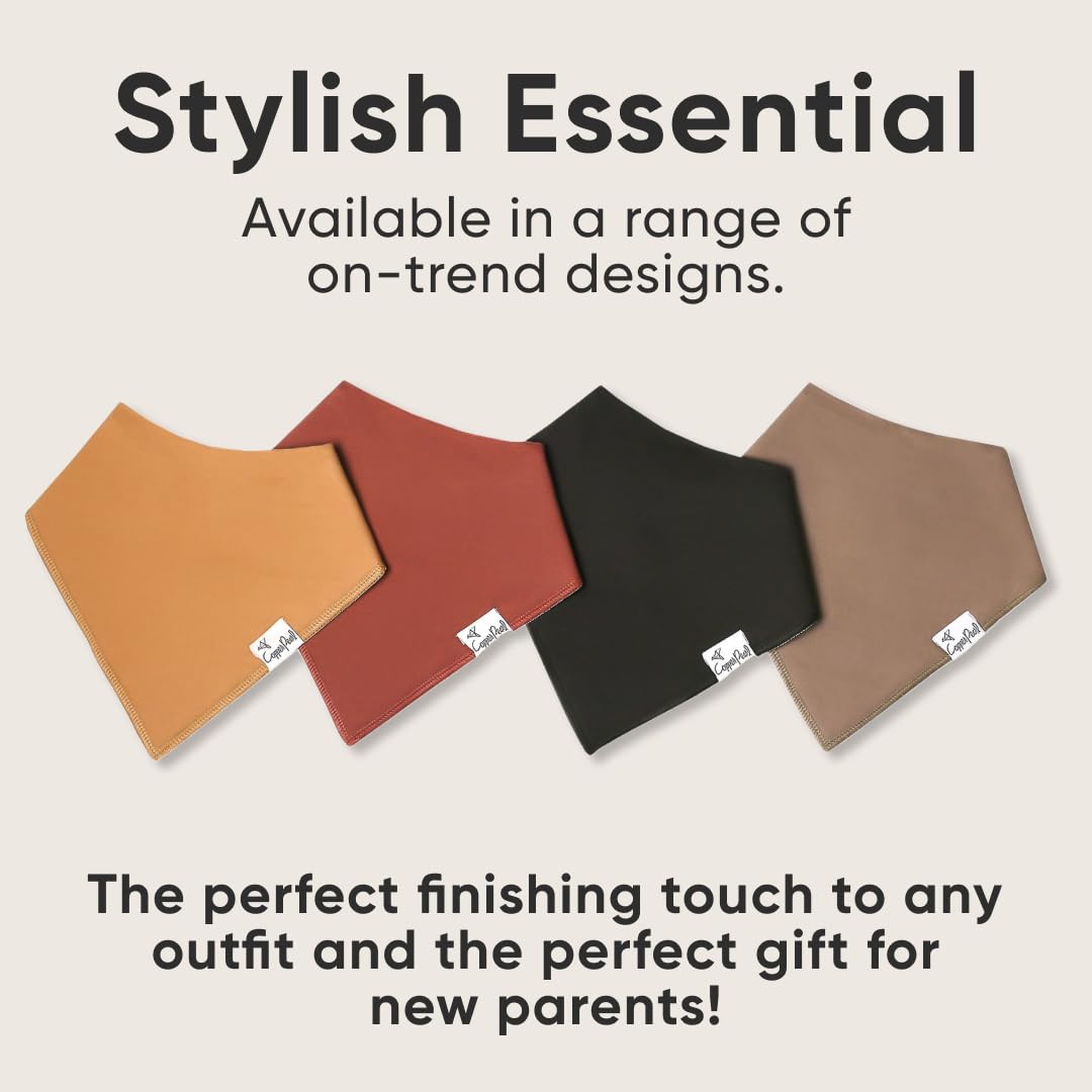 Copper Pearl 4 Pack Soft Cotton Baby Bibs for Drooling and Teething, Absorbent Drool Bibs for Baby Girl and Boy, Adjustable to Fit Newborns to Toddlers, Tons of Styles (Dune)