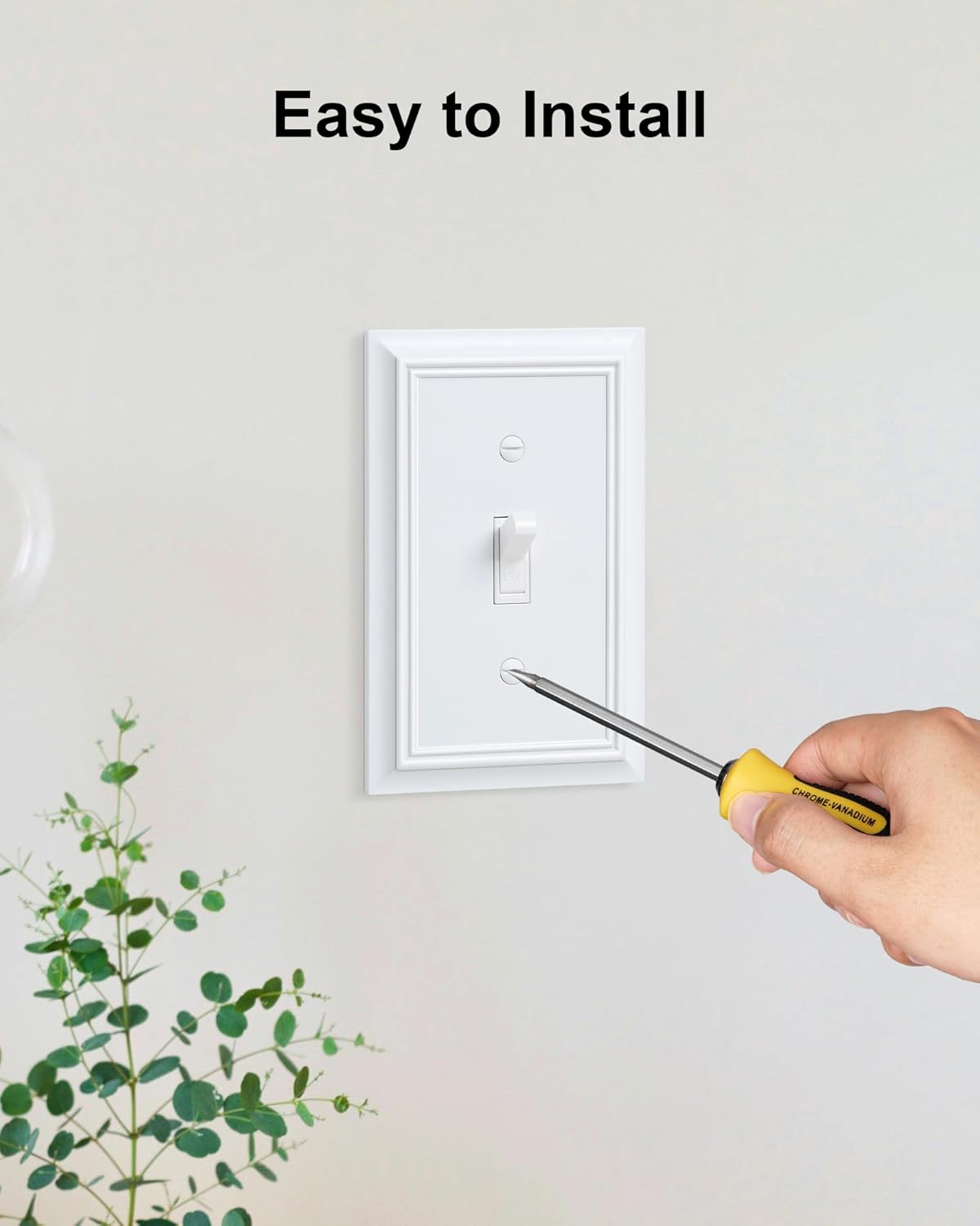 2-Pack Single Toggle Light Switch Cover Plate, Durable Natural Bamboo Fiber Decorative Switch Plate Covers, Pure White 1 Gang Wall Plate, Corrosion Resistant