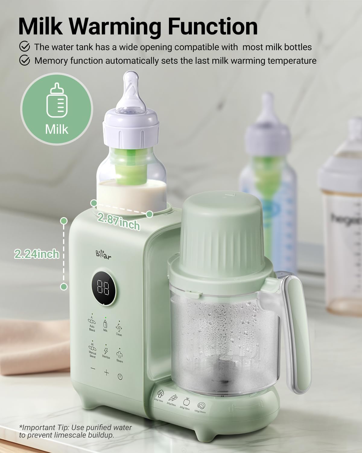Bear Baby Food Maker with Two Layer Steam Baskets, Multifunction Baby Food Processor Steamer Puree Blender, Baby Food Mill with Bottle Warming Sterili-zing Auto Cleaning Function, BPA-Free