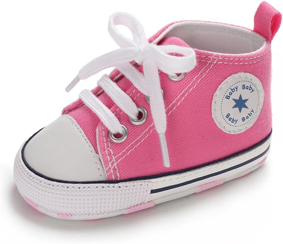 Unisex Baby Girls Boys Canvas High-top Shoes, Newborn Infant Anti-Slip Soft Sole Frist Walking Breathable Sneakers