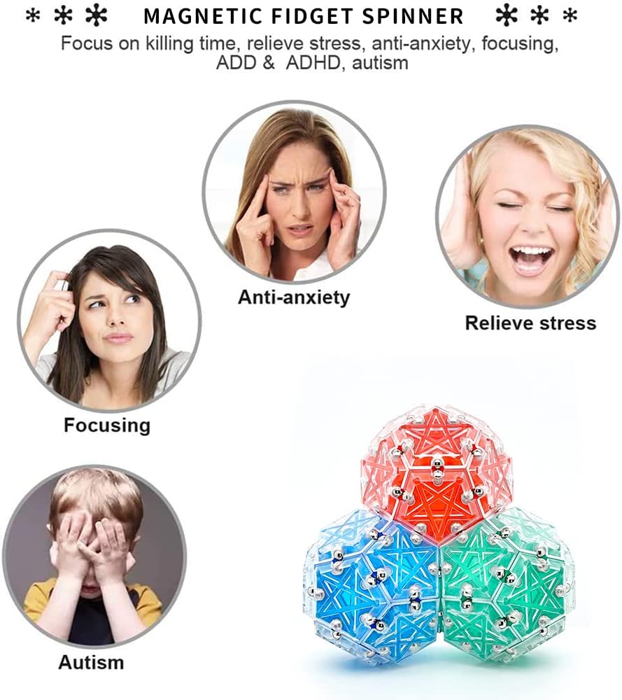 Magnetic Fidget Spinner Toys 14-Piece Set,Puzzle Balls Building Blocks,Stress Reduction and Anxiety Relief Hand Spinner for Adults Kids…