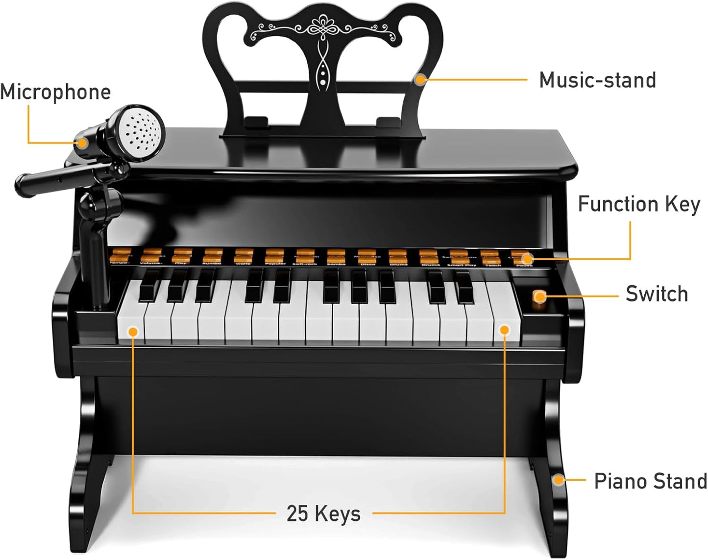 Upgraded Classical Piano for Kids - Black Professional Musical Keyboard Piano Instrument Toys for 3 5 7 9 Years Old Beginners Educational Instruments Birthday Gift