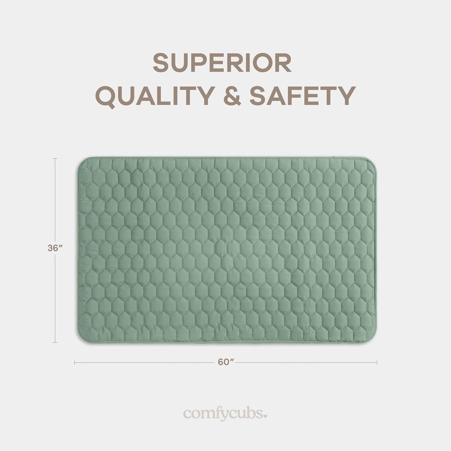 Comfy Cubs Rectangle Kids Play Mat - Small 36 x 60 inches Soft Quilted Baby Floor Mat with Non-Slip Bottom - Plush Design for Toddlers' Playtime and Relaxation - Comfortable and Durable - Fern