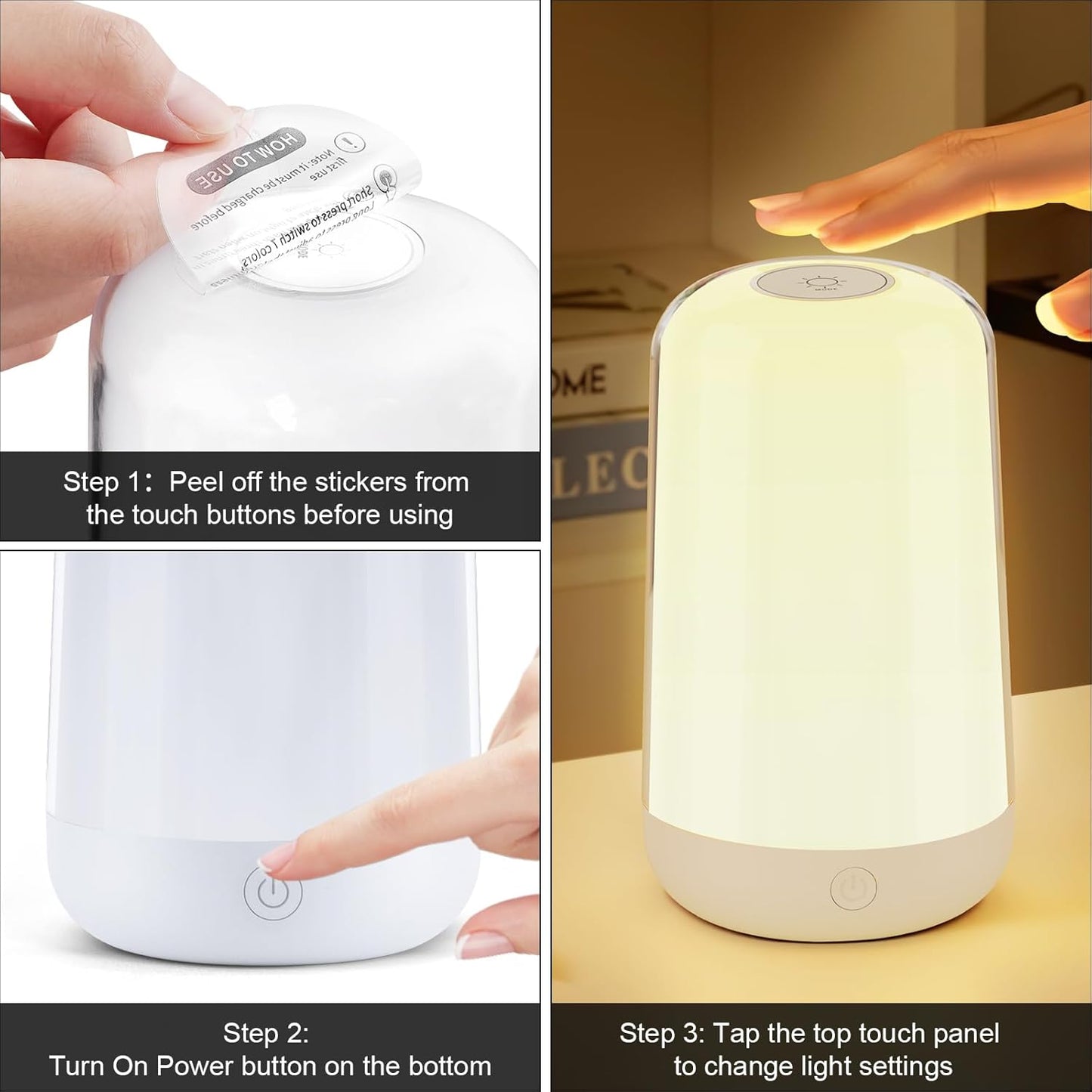 FRIDEKO HOME RGB Touch Bedside Lamp for Nightstand, 3 Color Temperatures Portable Rechargeable Cordless Night Light, Dimmable Mood Lighting for Bedroom, Living Room, Nursery, Breastfeeding, Kid, Adult