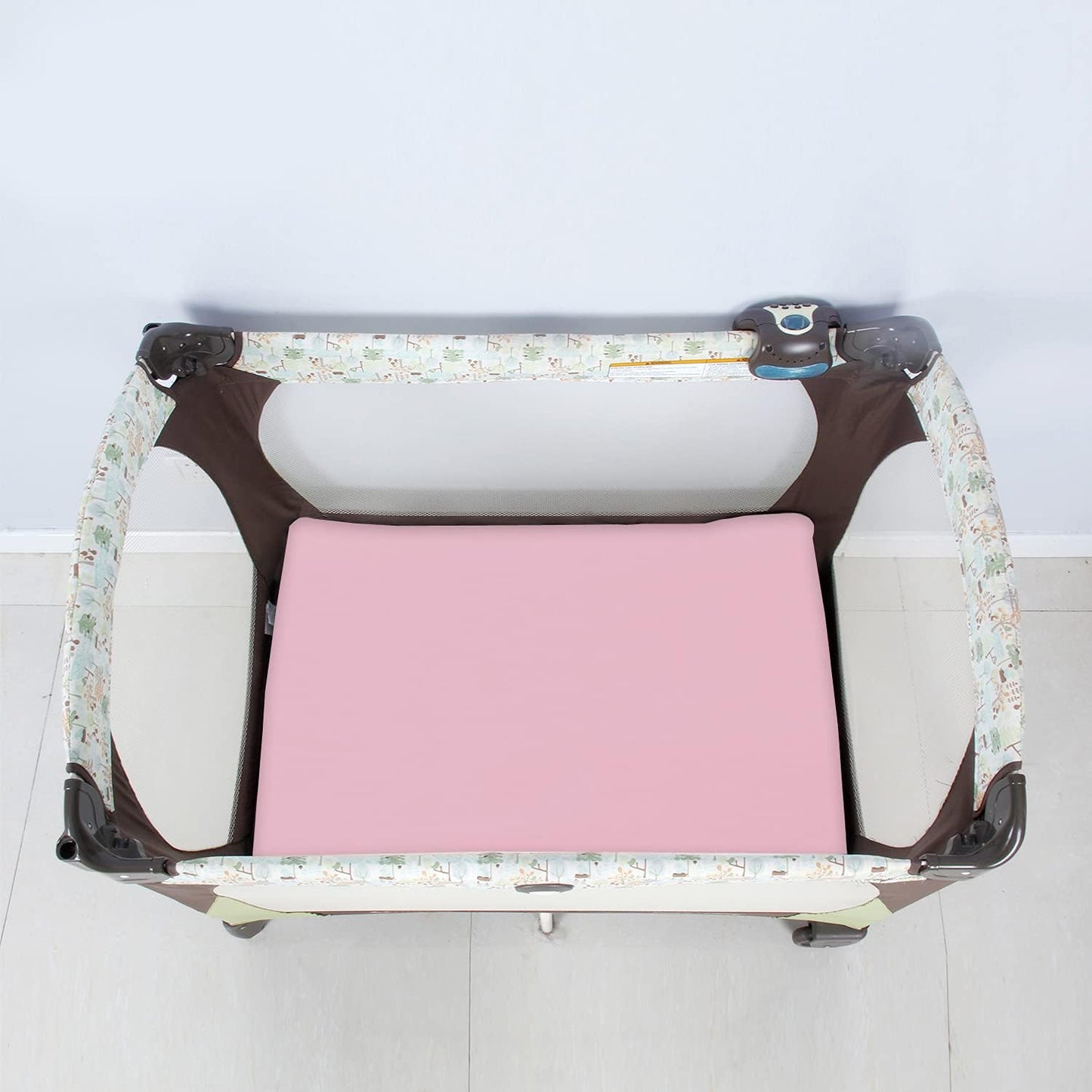 Biloban Pack n Play Sheets and Waterproof Mattress Protector, Grey&Pink, Breathable, Washable, Water Proof, 4 Pack