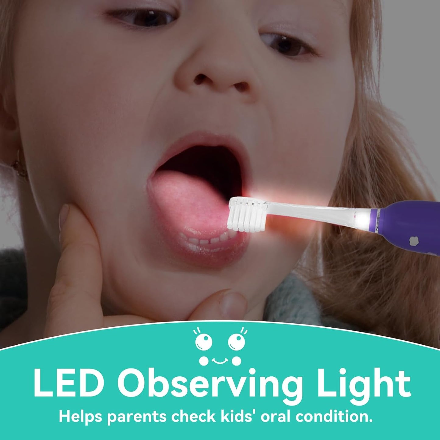 SEAGO Kids Electric Toothbrushes Rechargeable, Toddler Electric Toothbrush with Magnetic Charging, LED Observing Light, 8 Toothbrush Heads for Ages 2-4-6 Boys Girls (Purple)