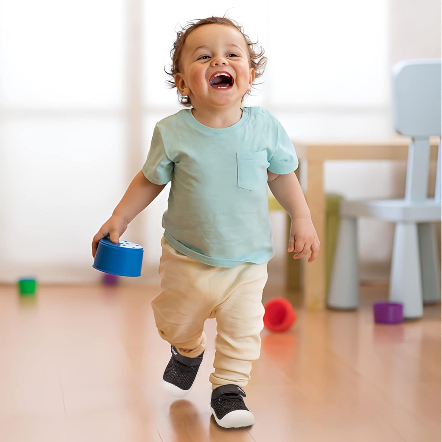 Baby First-Walking Shoes 1-4 Years Kid Shoes Trainers Toddler Infant Boys Girls Soft Sole Non Slip Cotton Canvas Mesh Breathable Lightweight TPR Material Slip-on Sneakers Outdoor