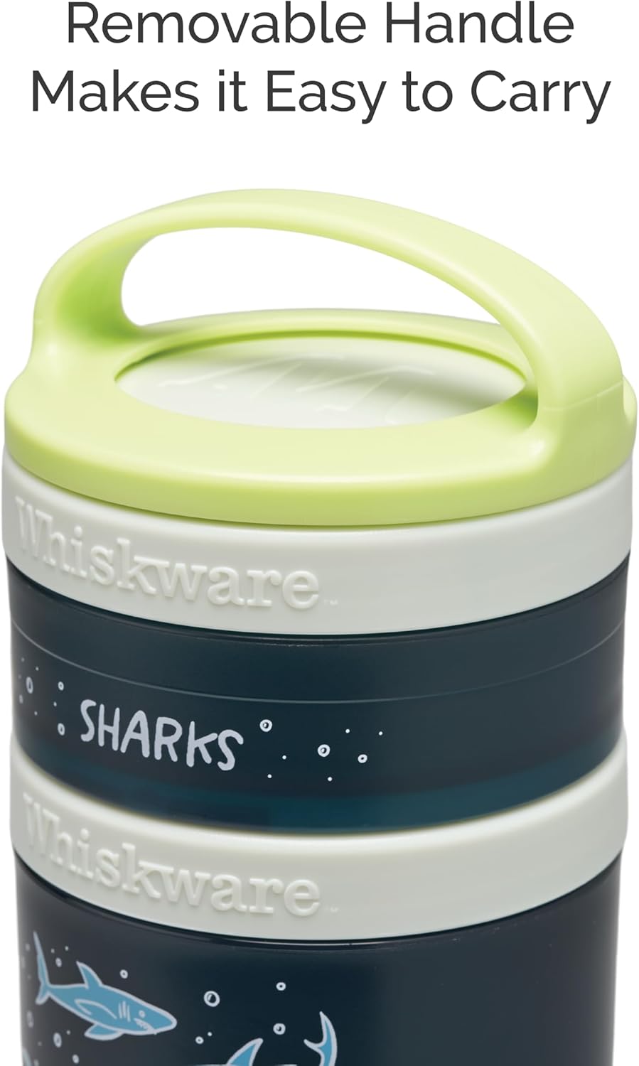 Whiskware Stackable Snack Containers for Kids and Toddlers, 3 Stackable Snack Cups for School or Travel, Sharks