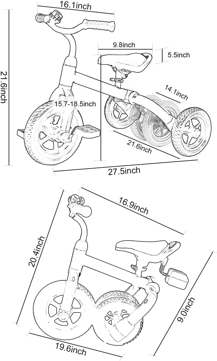 Ancaixin 3 in 1 Toddler Tricycles for 2-5 Years Old Boys and Girls with Detachable Pedal and Bell, Foldable Baby Balance Bike Riding Toys for 2+ Kids, Child Birthday Christmas New Year Gift Pink
