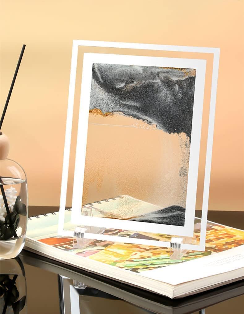 Moving Sand Art Picture 3D Deep Sea Sandscapes Sand Art Liquid Motion Bubbler Timer for Adult Kid Desktop Art Toys for Home Decor and Office(Square+Black+10In)