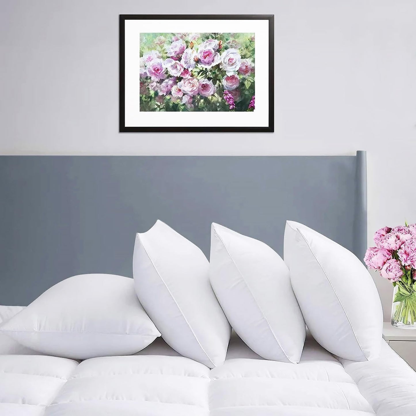 Hotel Collection Bed Pillows Queen Size Set of 4 Back Sleeper Pillow for Adults Stomach Kids Side Sleeping Medium Soft Plush Fluffy White 20x30 inches