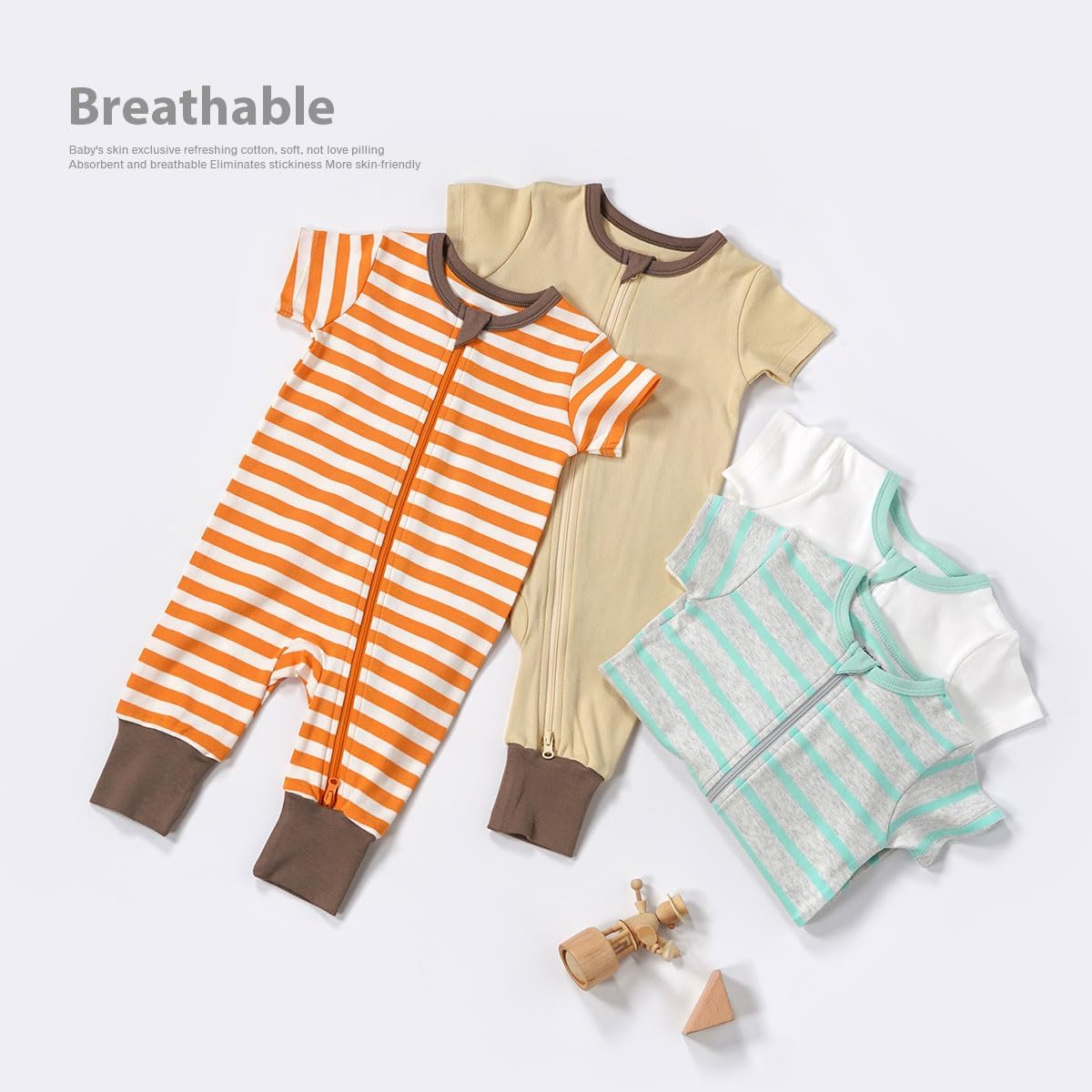 Teach Leanbh Toddler Baby Boys Girls 2-Pack Pajamas Cotton 2 Way Zipper Short Sleeve Footless Romper Sleep and Play