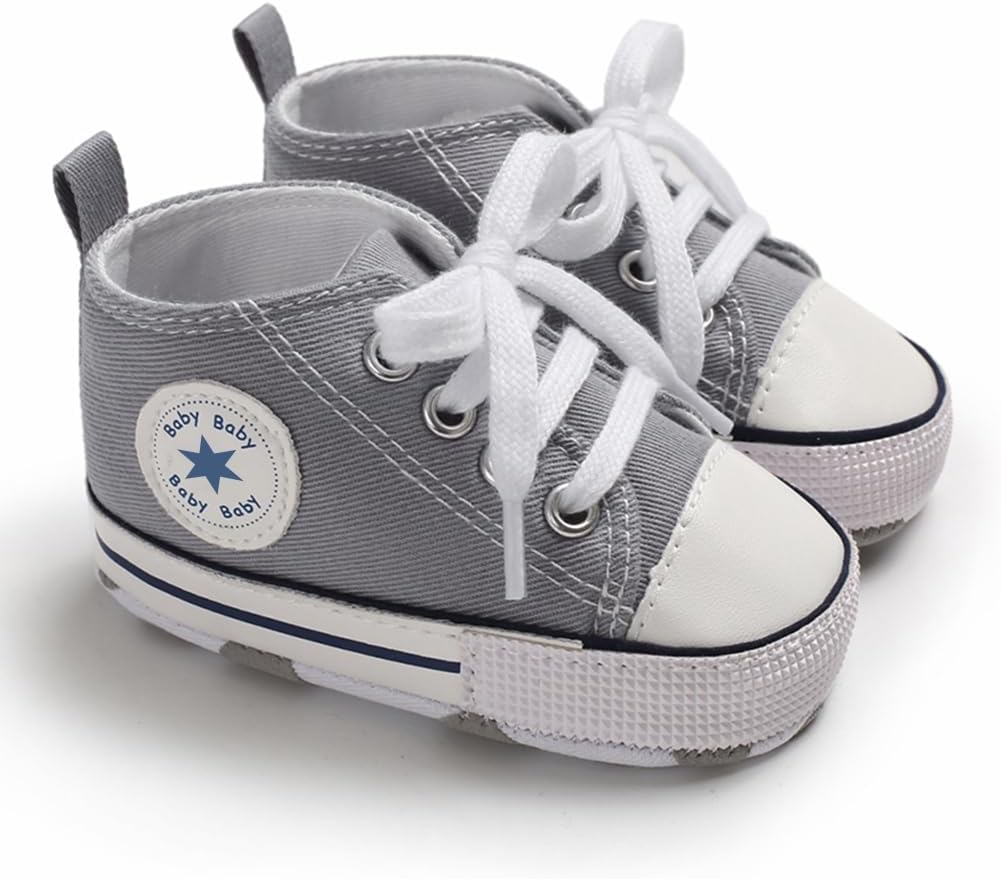 Unisex Baby Girls Boys Canvas High-top Shoes, Newborn Infant Anti-Slip Soft Sole Frist Walking Breathable Sneakers