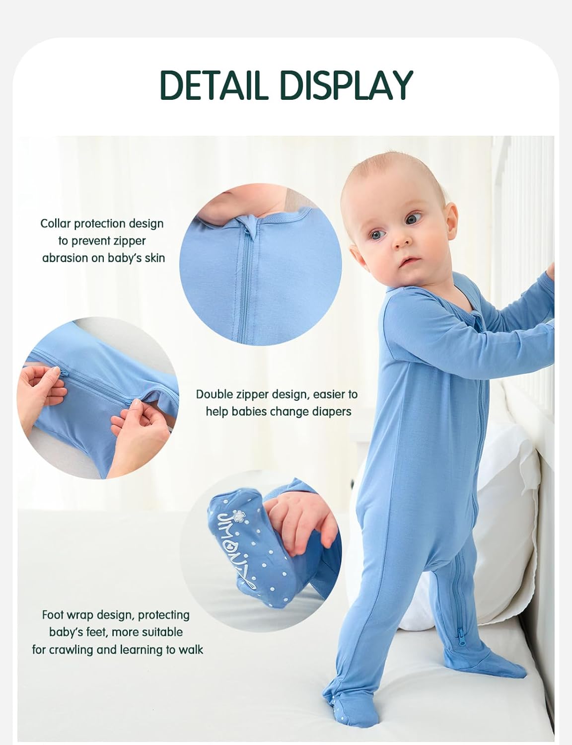 Baby Bamboo Rayon Romper Infant Footies Long Sleeve Double Zipper Outfits 2-Pack One-Piece Jumpsuits