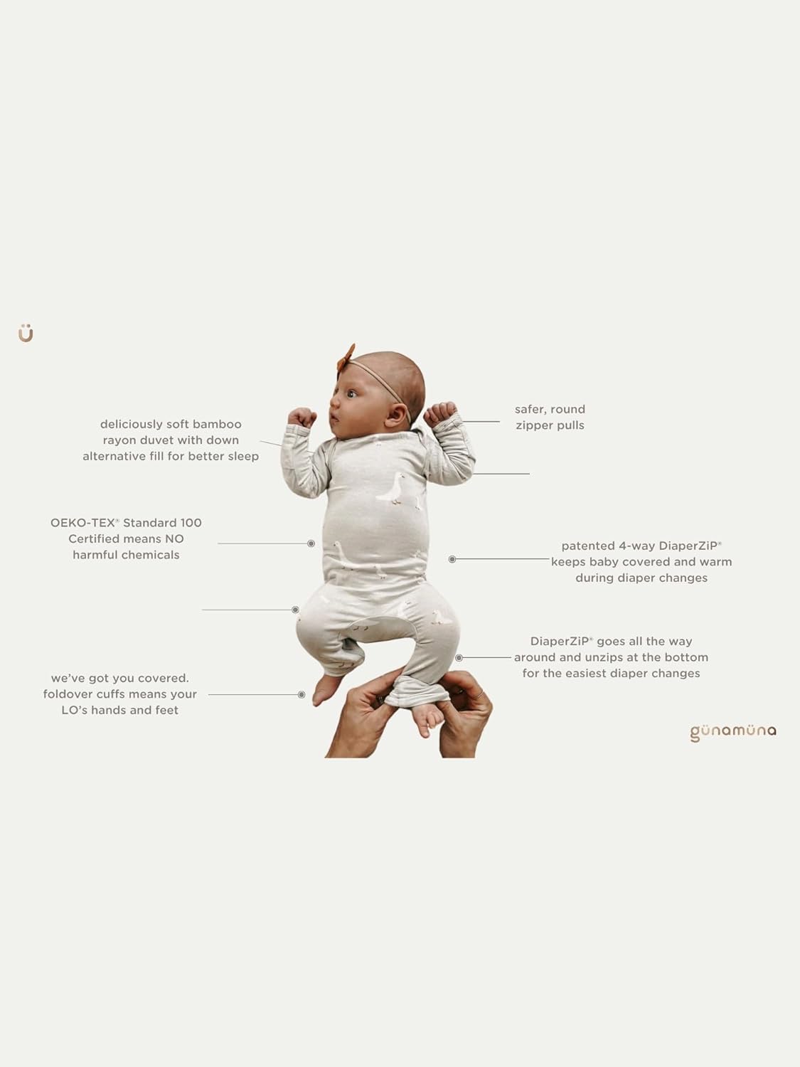 GUNAMUNA Unisex Baby Toddler Ultra-Soft Convertible Pajama, Footie or Romper Sleeper with Diaper Zipper, Newborn to 24 Months