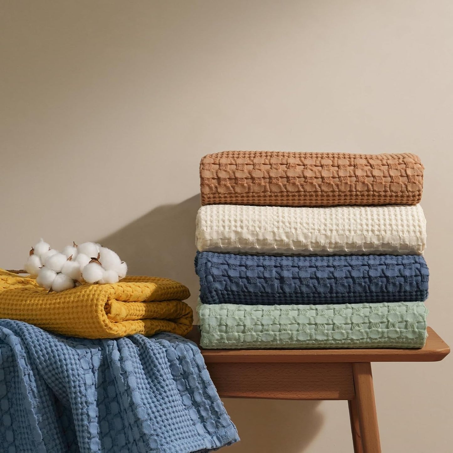 PHF 100% Cotton Waffle Weave Throw Blanket, Soft Lightweight Breathable Cozy Summer Throws for Couch Bed Sofa, Luxury Aesthetic Woven Blanket for Home Decor & Office, 50"x60", Sage Green