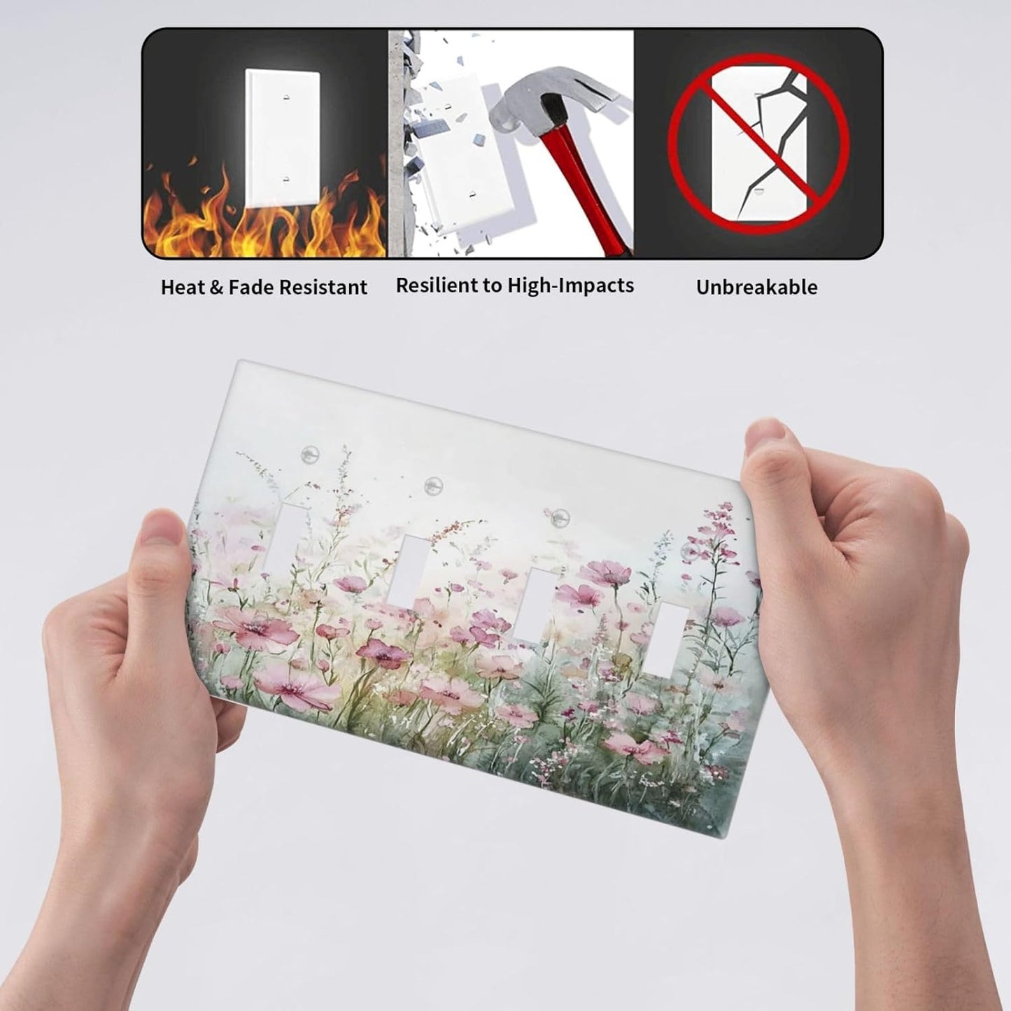 Light Switch Covers Wildflower Botanical Watercolor Floral Quad Toggle Electrical Faceplate 4 Gang Wall Plate Decorative Switch Plates For Bed Room Living Room Decor