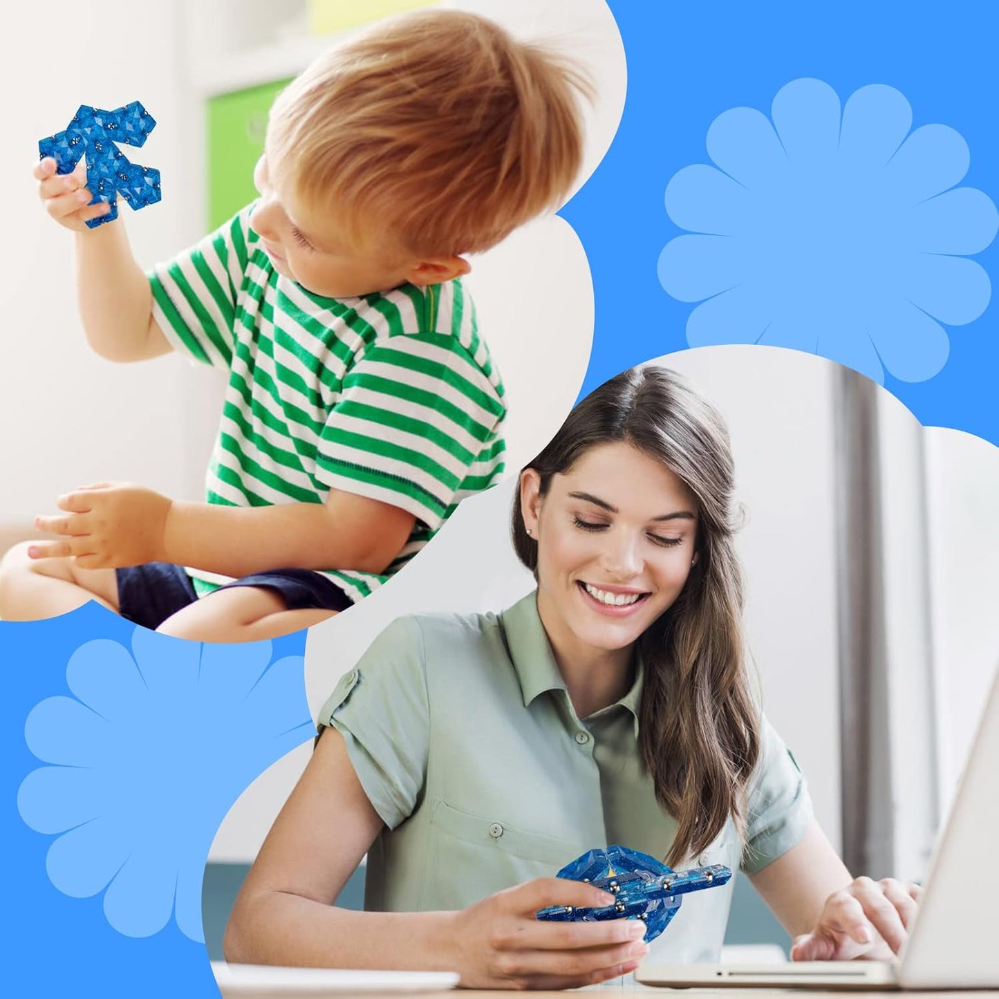 Magnetic Fidget Sphere Magnets Balls - Crystal Diamond Blue Holographic Glitter - Magnet Fidgets Toy - 12 Piece Set - Creativity Beyond Imagination, Inspirational, Recreational, Desk Toys for Adults