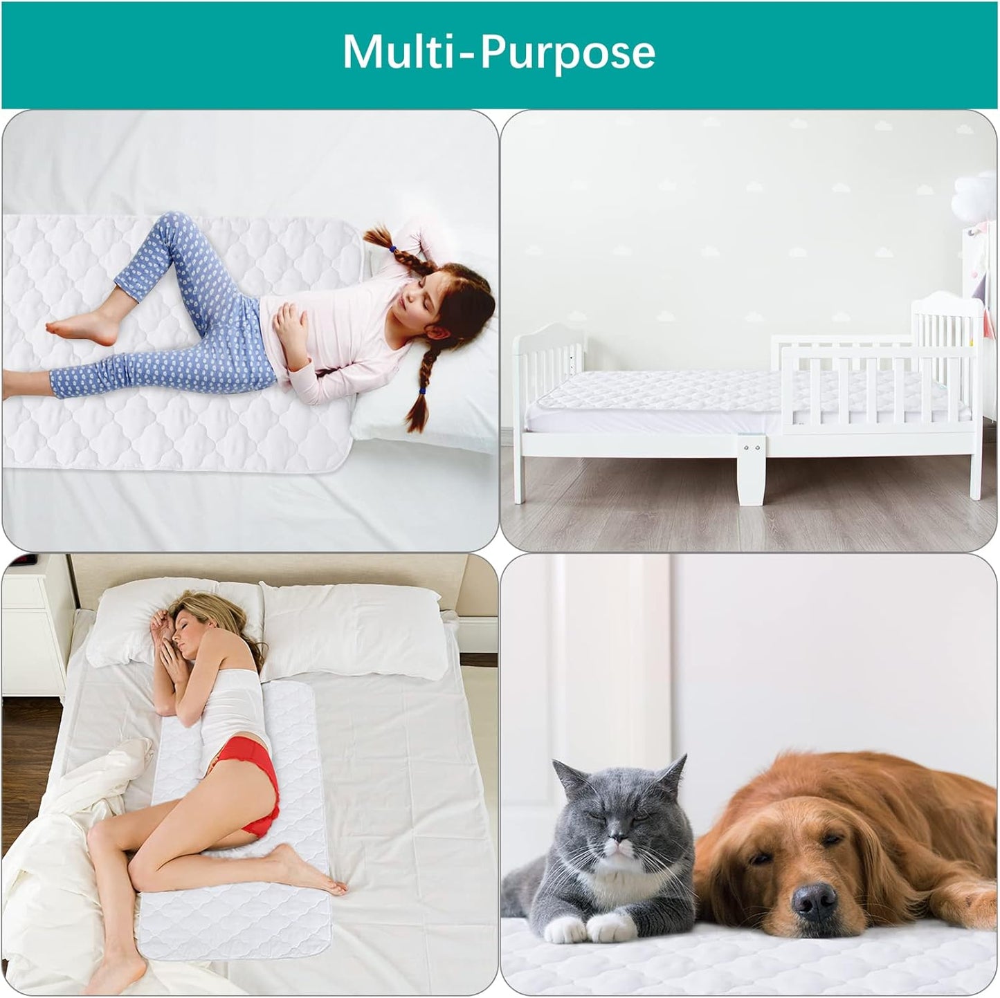 Crib Mattress Protector Pad Cover Quilted Waterproof Incontinence Bed Pads Wetting Protection Pad 52" x 28" Reusable & Non-Slip Potty Training Pads for Toddlers (Quilted Improved Thickness)