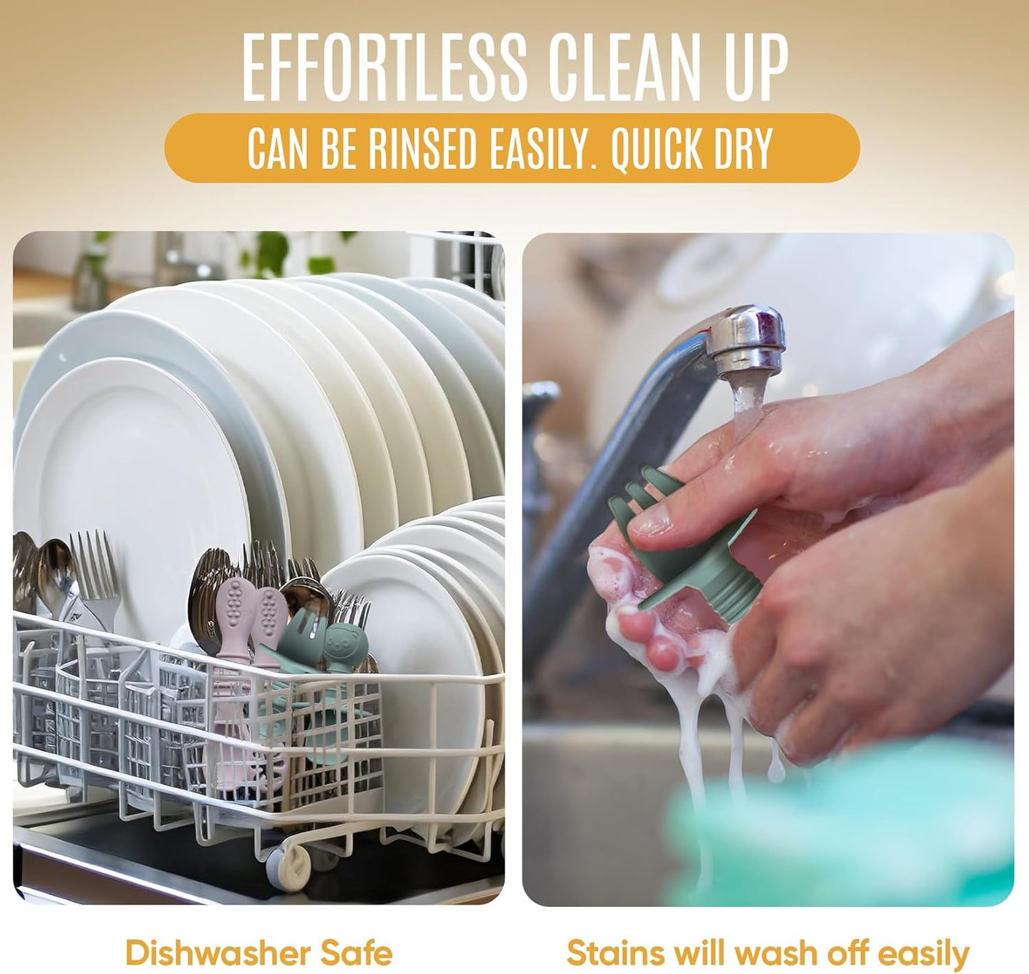 4pc Silicone Baby Spoons Self Feeding Baby Utensils 6-12 Months - 3 Baby Spoon - 1 Baby Fork - Toddler Cutlery Set - BPA Free, Dishwasher Safe, Baby Eating Essentials (Light pink/Army Green)