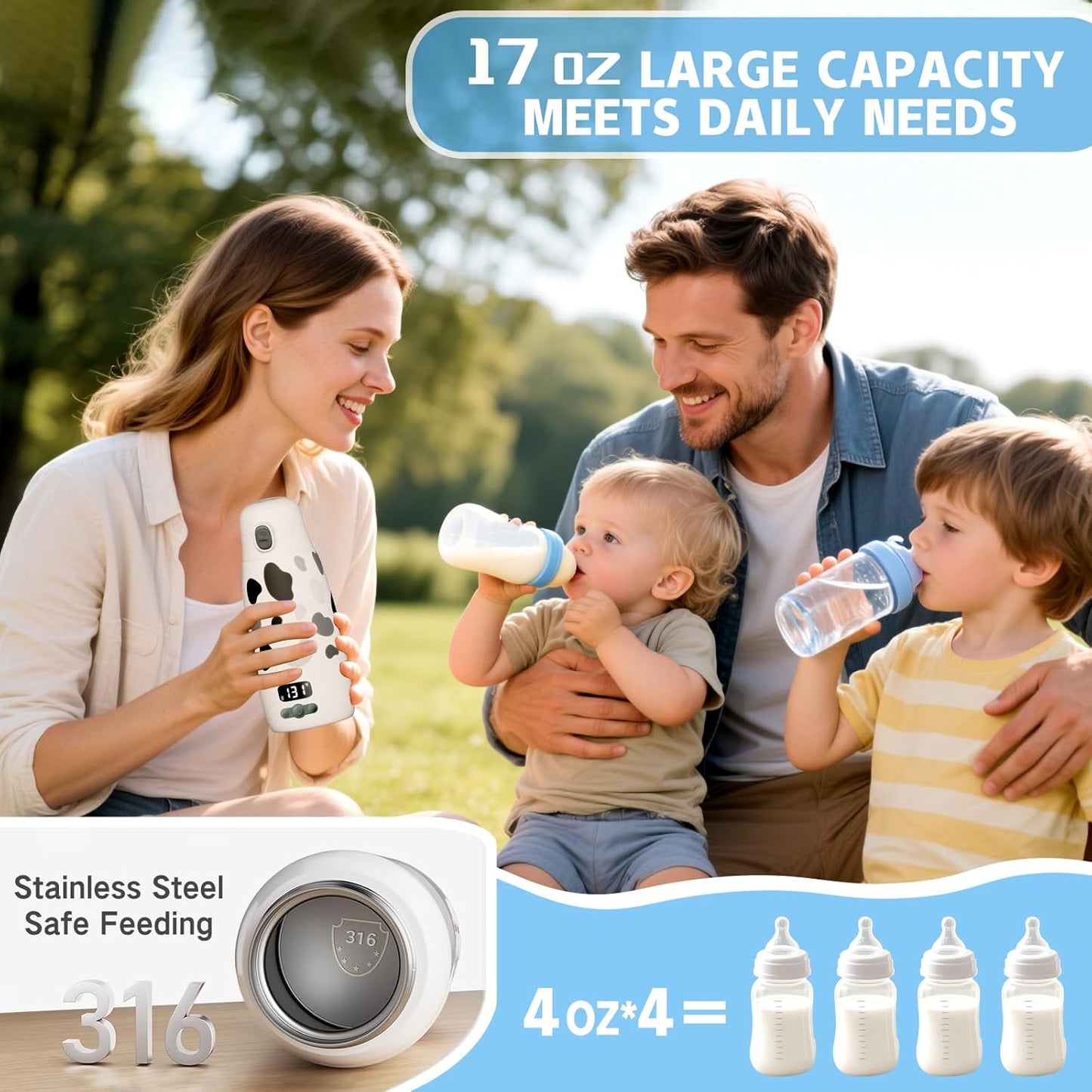 Portable Bottle Warmer for Travel,Super Fast Heating and Charging 17.5oz Large Capacity& Extended Battery Life,Bottle Warmer On The Go for Baby Essentials