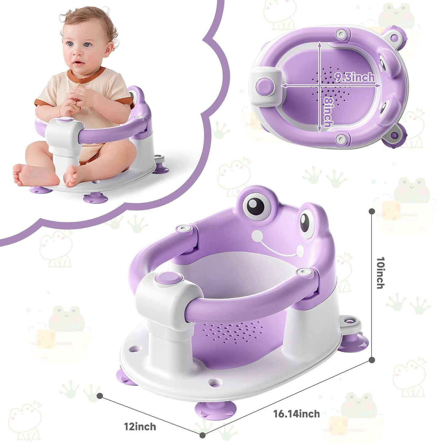 Baby Bath Seat for Babies 6 Months & up Non-Slip Toddler Bath Seats for Sitting Up Infant Bathtub Chair with Suction Cups and Soft Cushion for Baby Shower Tub Seat