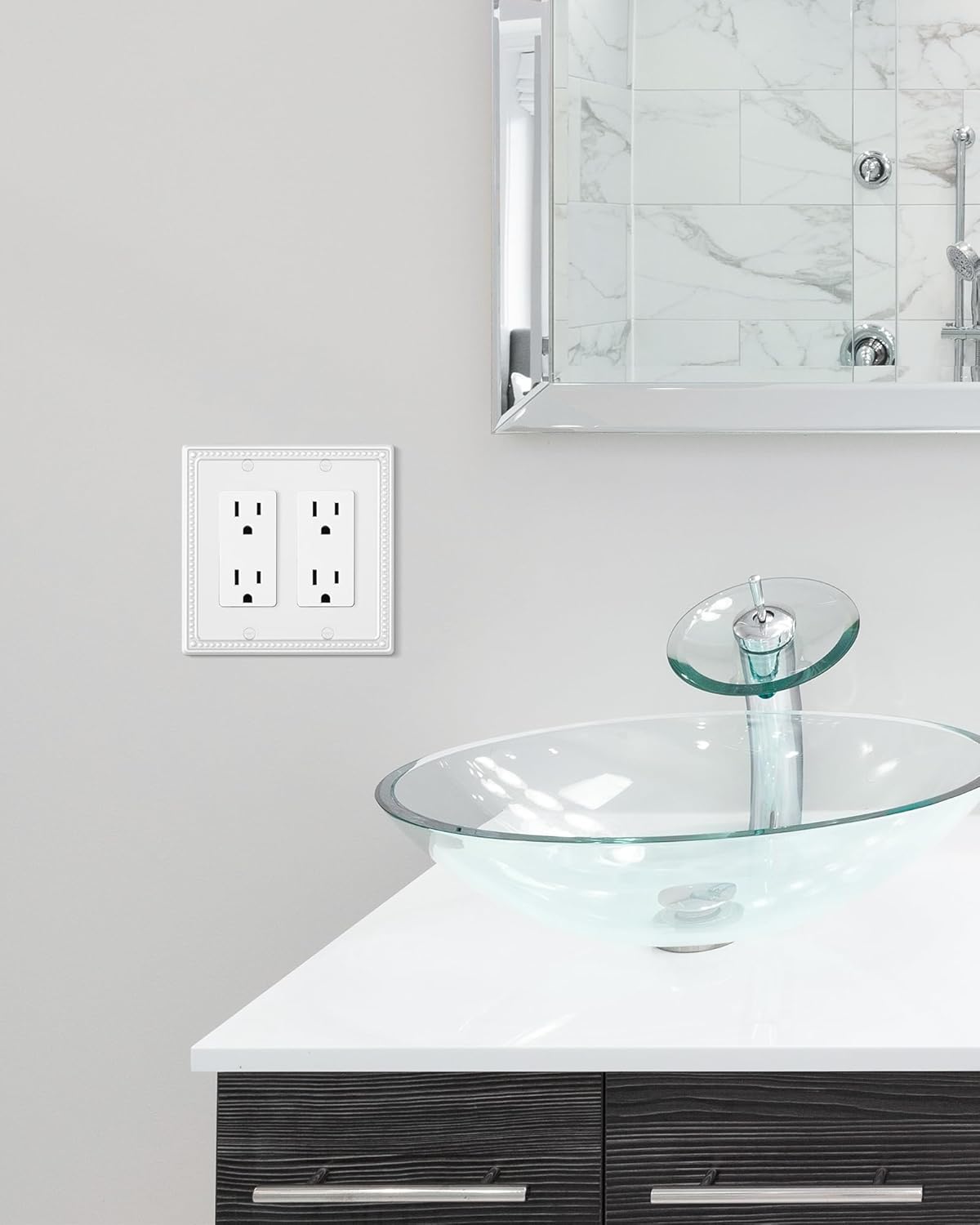 2-Pack Double Decorator Outlet Cover Plate, Pure White Pearls Decorative Switch Plates and Outlet Covers, Metal Wall Plates for Electrical Outlets