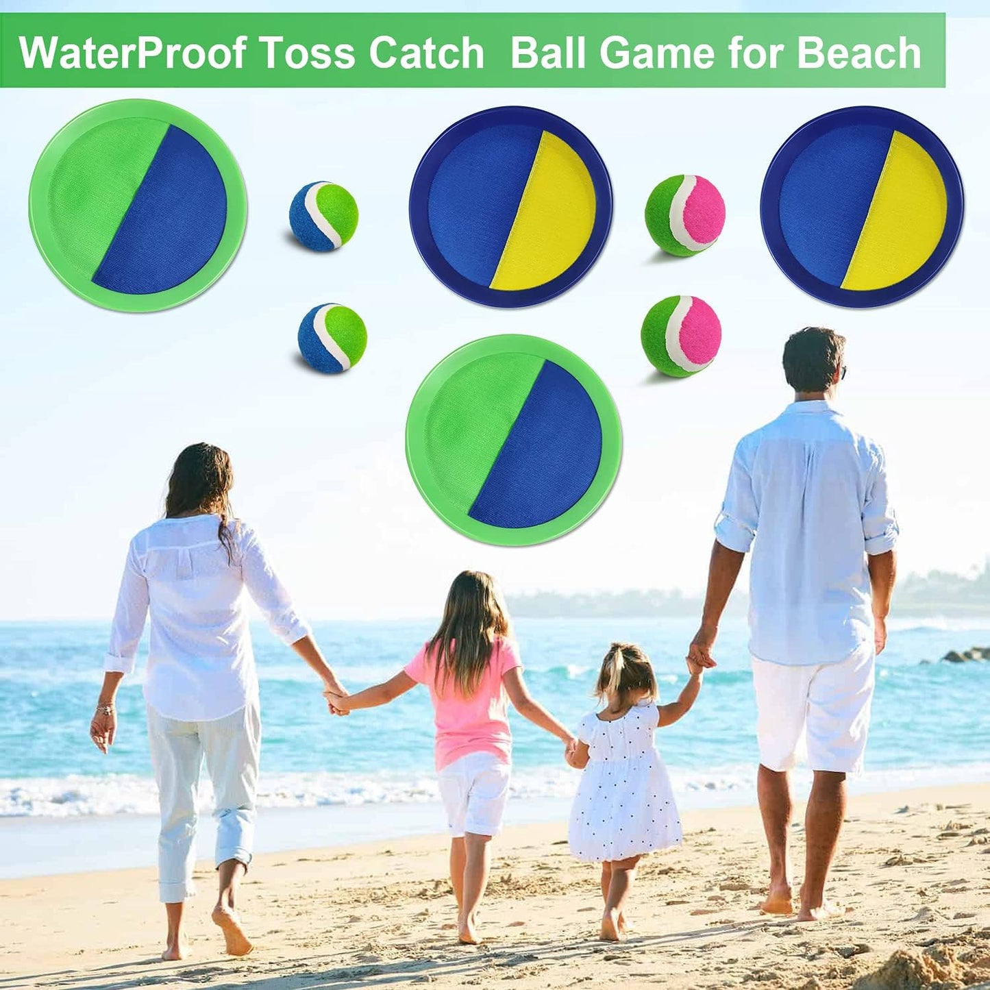 Jalunth Ball Catch Set Game Paddle - Beach Toys Back Yard Pool Outdoor Games Backyard Camping Throw Catch Toss Age 3 4 5 6 7 8 9 10 11 12 Years Old Boys Girls Kids Adults Family Outside Easter Gifts