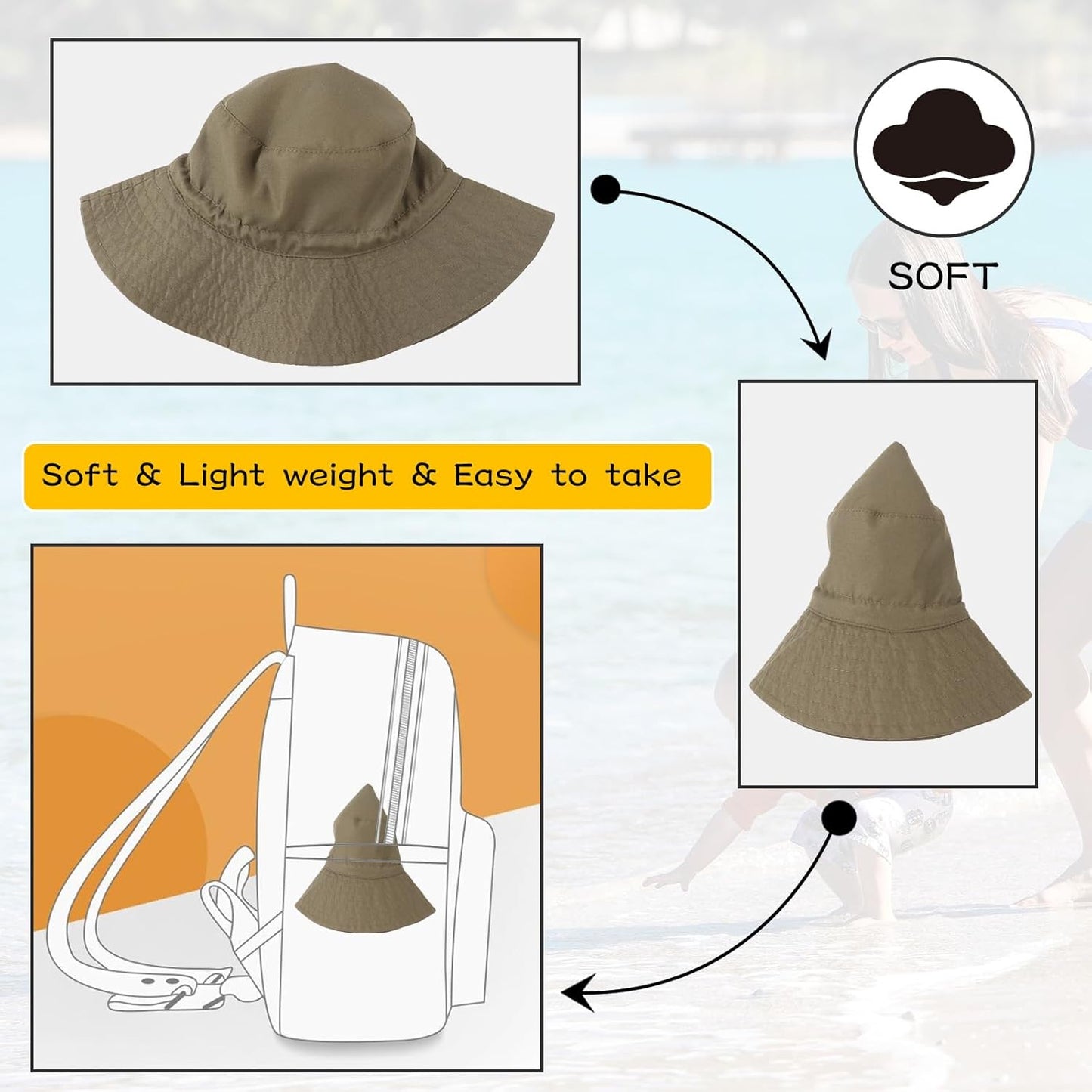 Peecabe Summer Baby Sun Hat for Boys Girls UPF 50+ Wide Brim Toddle Bucket Hat Adjustable Baby Beach Cap 0-8 Years