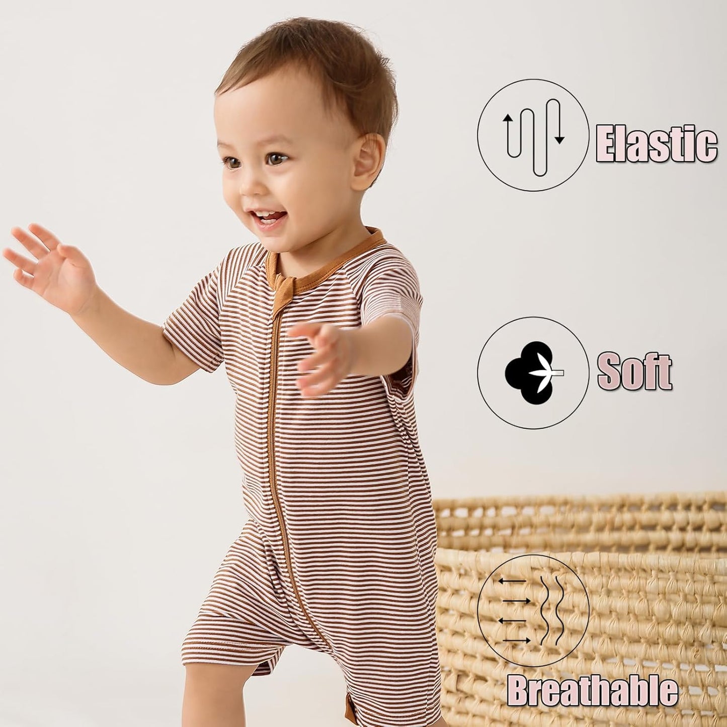 Feidoog Baby Boys 2Pack Rompers Summer Short Sleeve 2 Way Zipper One-Piece Romper Jumpsuit Sleep and Play