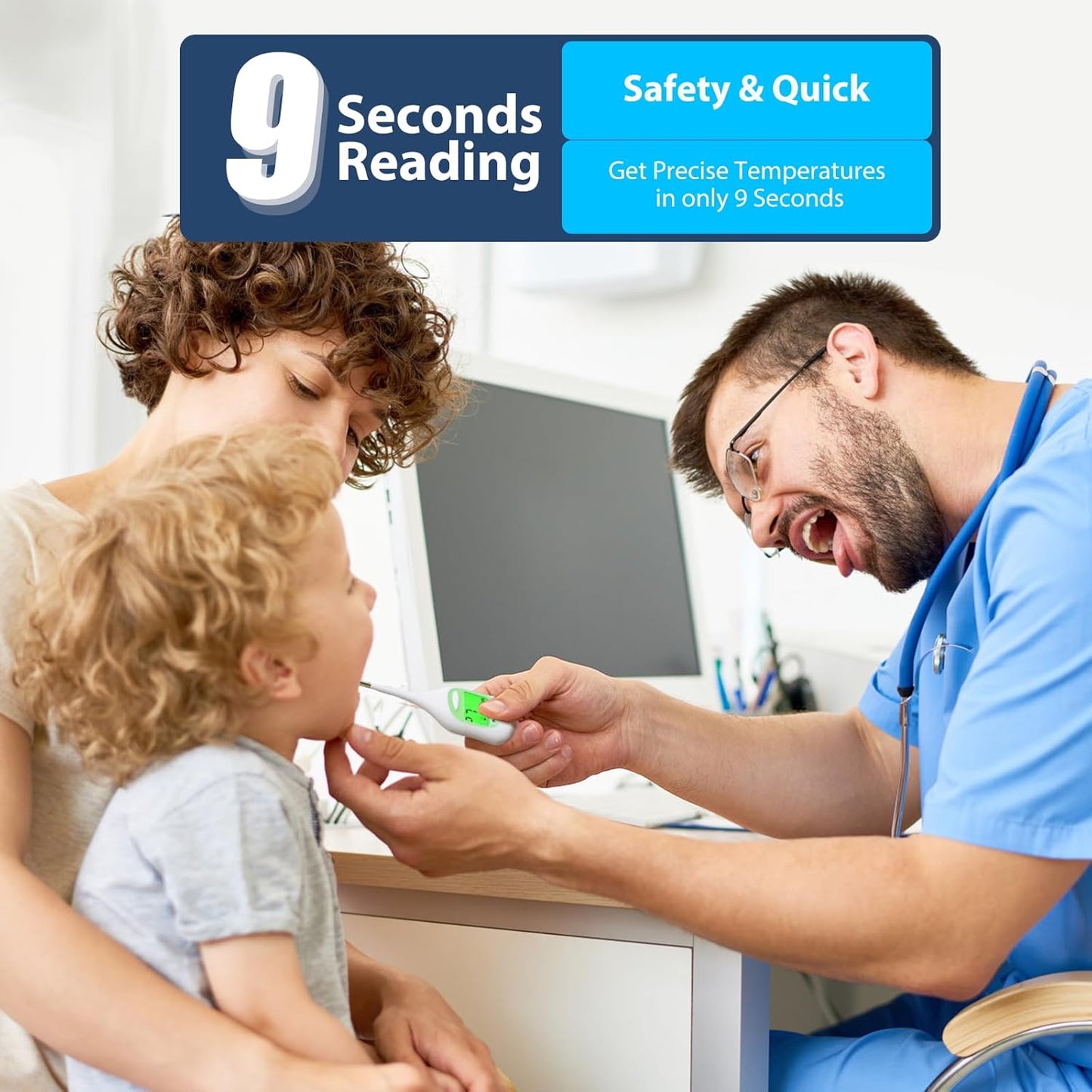 Boncare 9 Seconds Basal Body Thermometer for Ovulation, Oral Thermometer for Adults and Kids - Accurate Rectal Thermometer, with Fever Alarm and Large Display (Light Green)