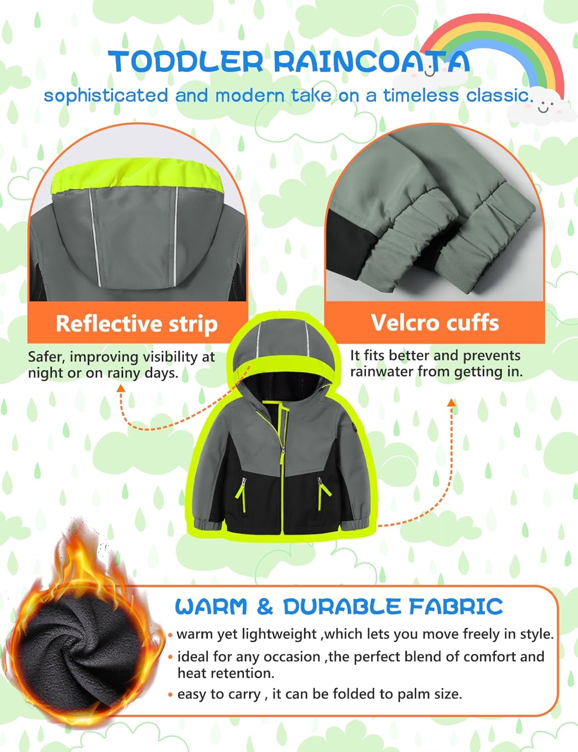 GEMYSE Toddler Boys Jacket Water repellent Baby Kids Windbreaker Jacket Fleece Toddler Coat Spring Fall Outerwear