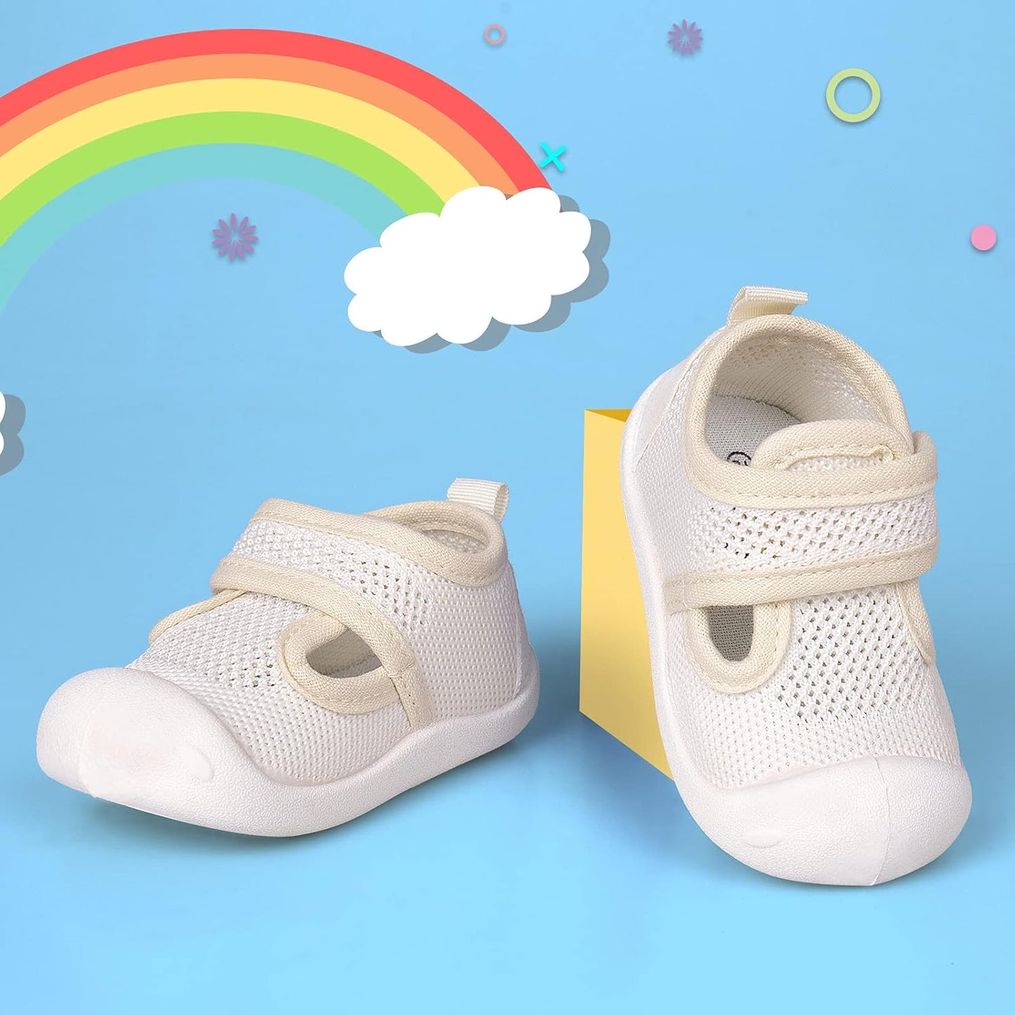 Baby First-Walking Shoes 1-4 Years Kid Shoes Trainers Toddler Infant Boys Girls Soft Sole Non Slip Cotton Canvas Mesh Breathable Lightweight TPR Material Slip-on Sneakers Outdoor
