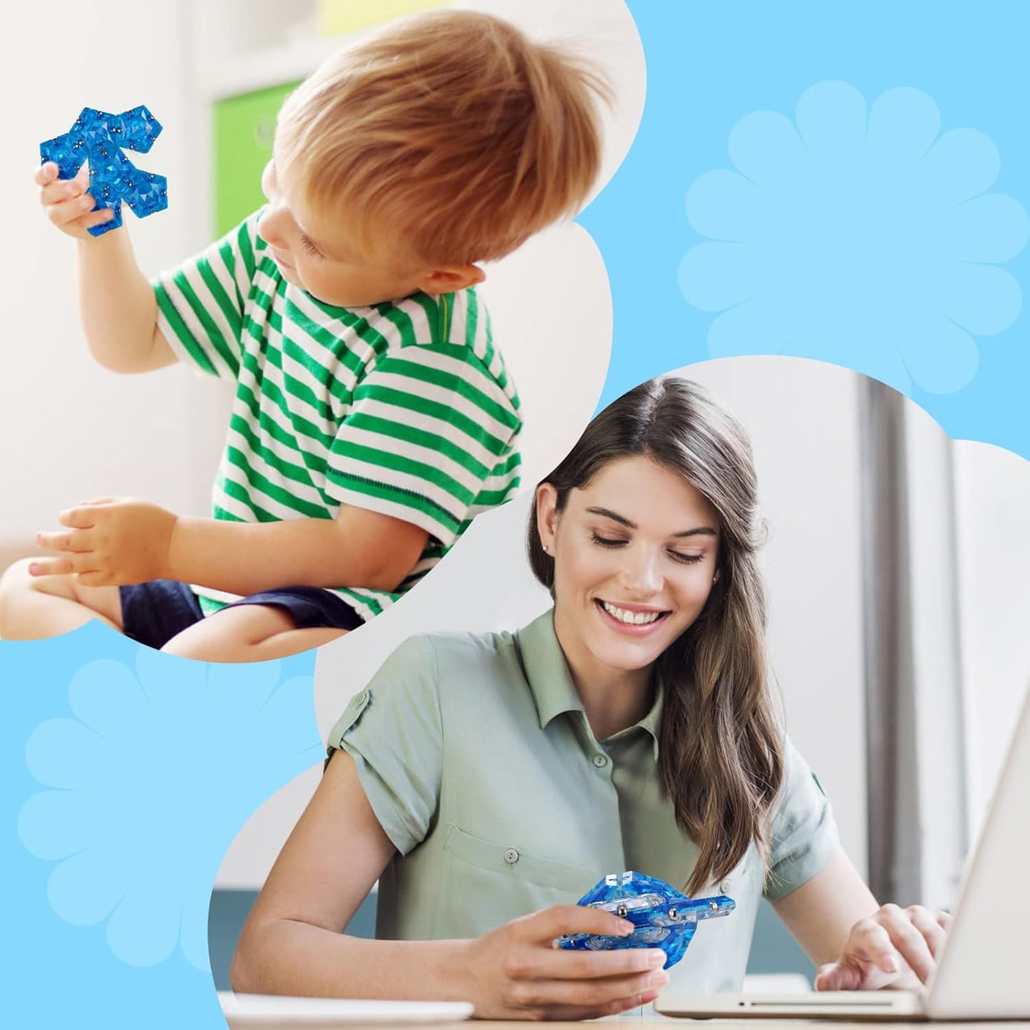 RoomyRoc Magnetic Fidget Sphere - Pentagons Magnets Balls - 12 Piece Set - Crystal Blue - Magnet Fidgets Toy - Creativity Beyond Imagination, Inspirational, Recreational, Desk Toys for Adults