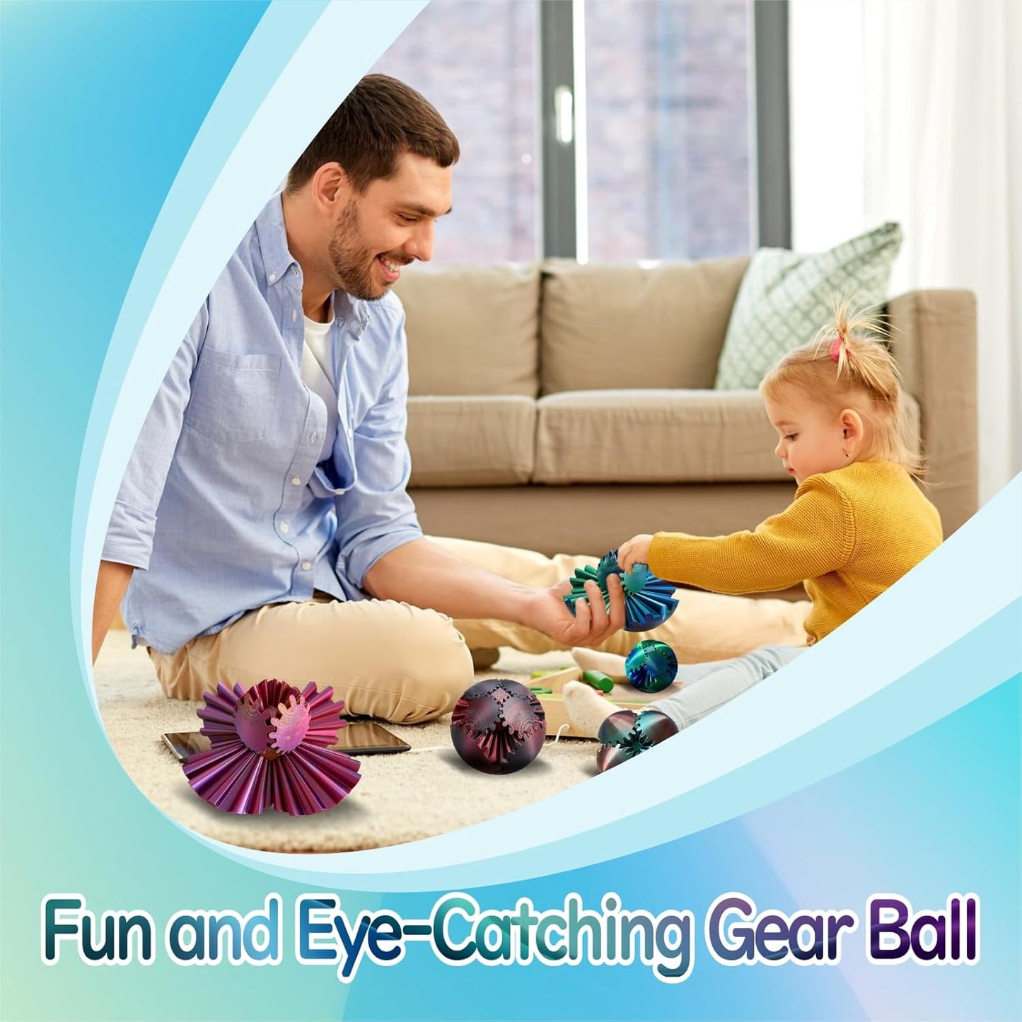 3D Printed Gear Ball Spin Ball Cube Fidget Toy, 2024 3D Printed Gear Sphere Cube Puzzle Birthday Gift, Stress and Anxiety Relaxing Fidget Toy, GearSphere Desk Toy (Red-Green-Blue)